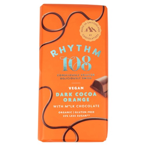 Rhythm 108 Swiss Vegan Dark Cocoa Orange Bar with M'lk Chocolate