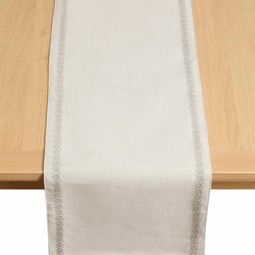 M&S X Fired Earth Pure Cotton Embroidered Table Runner, Natural