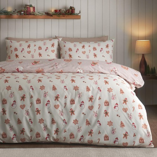 Catherine Lansfield Christmas Gingerbread Stripe Single Duvet Set