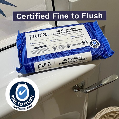 Pura 100% Plastic free, biodegradable flushable toilet wipes