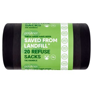 Polylina Saved From Landfill Tie Handle Refuse Sacks 75L