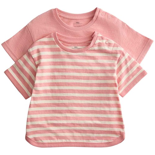 M&S Girls Pure Cotton Patterned Tops, 3-6 Months, Pink Mix