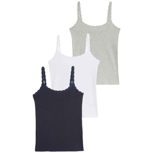 M&S Womens Cotton Rich Lace Trim Vests, Size 8, Navy Mix
