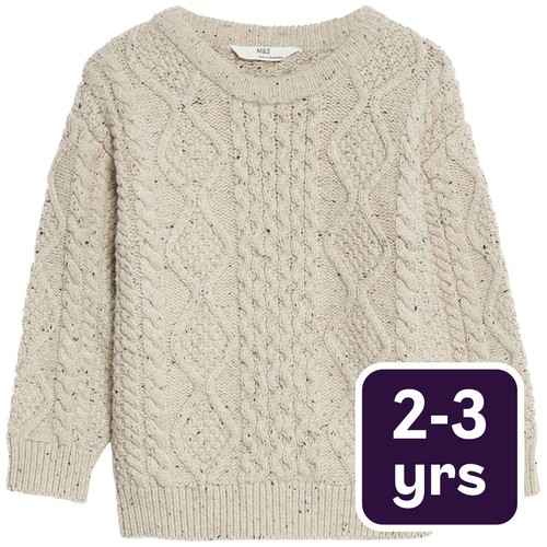 M&S Cable Knitted Jumper, 2-3 Years, Neutral