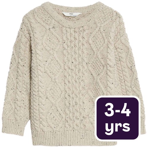 M&S Cable Knitted Jumper, 3-4 Years, Neutral