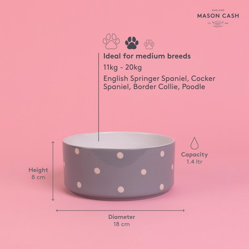 Mason Cash Polka Dot Grey 18cm Pet Bowl