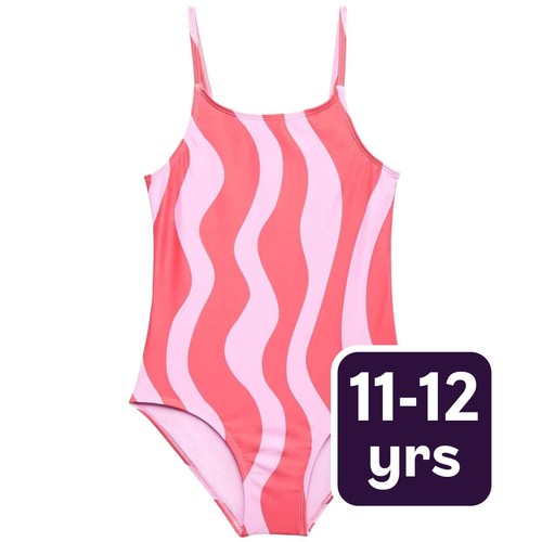 M&S Girls Wavey Stripe Swimsuit, 11-12 Y, Multi