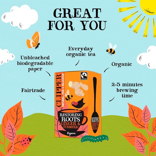 Clipper Organic Fairtrade Restoring Roots Ginger & Turmeric 20 Tea Bags