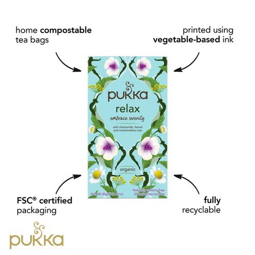 Pukka Organic Relax Tea With Chamomile x20 Home Compostable Herbal Tea Bags