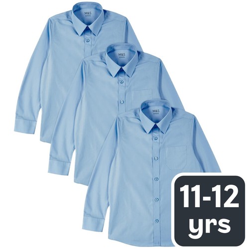 M&S  Boys Regular Fit Easy to Iron Shirts, 11-12 Years, Blue