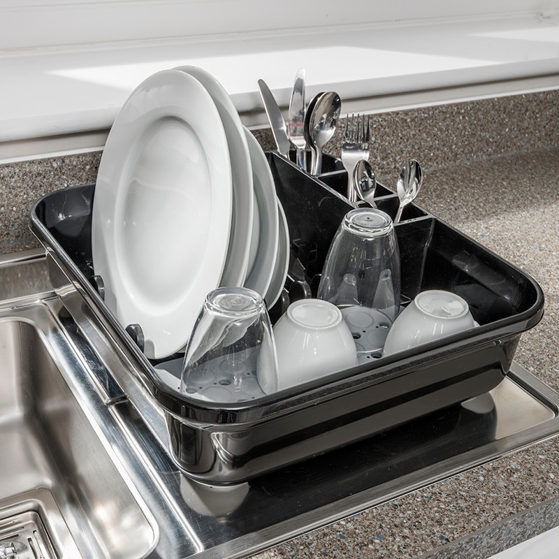 Addis Premium Soft Touch Dish Draining Rack, Black / Grey - Ocado