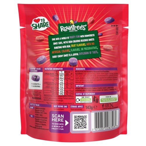 Rowntree's Fruit Pastilles Strawberry & Blackcurrant Sweets Sharing Bag