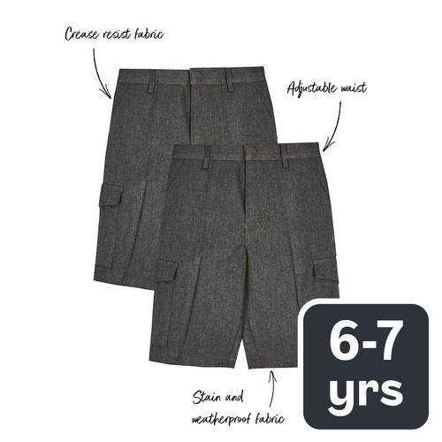 M&S Boys Regular Leg Cargo School Shorts, 6-7 Years, Grey