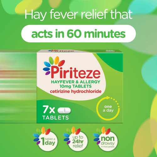Piriteze Hayfever & Allergy Relief Antihistamine Cetirizine Tablets