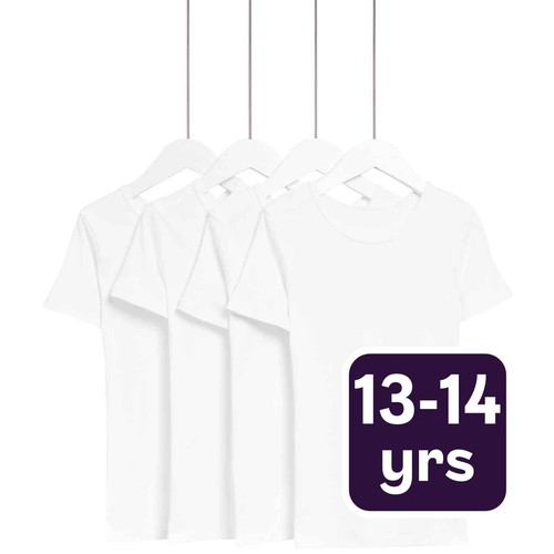 M&S Unisex Short Sleeve Cotton Vests , 13-14 Y, White