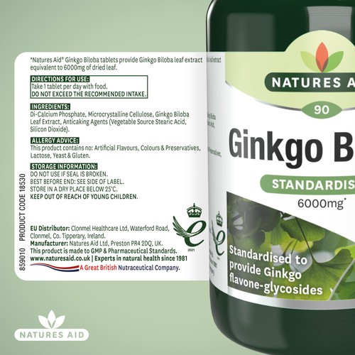 Natures Aid  Ginkgo Biloba Supplement Tablets 6000mg