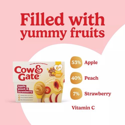 Cow & Gate Apple Peach & Strawberry Baby Food Fruit Pot 6+ Months