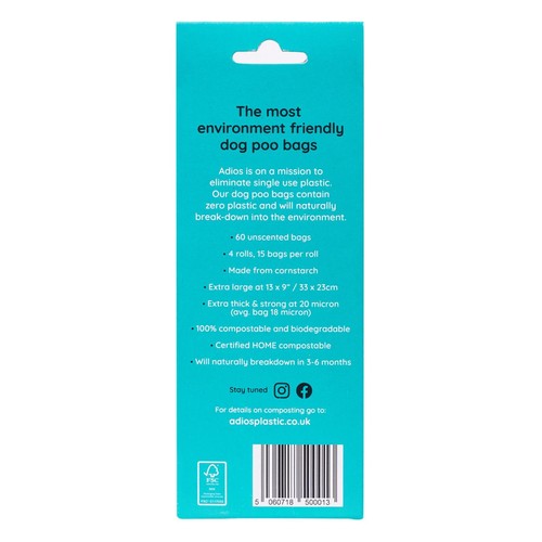 Adios Compostable & Biodegradable Dog Poo Bags - Grey 