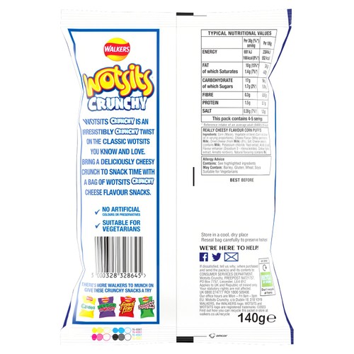 Walkers Wotsits Crunchy Really Cheesy Snacks Crisps 140g