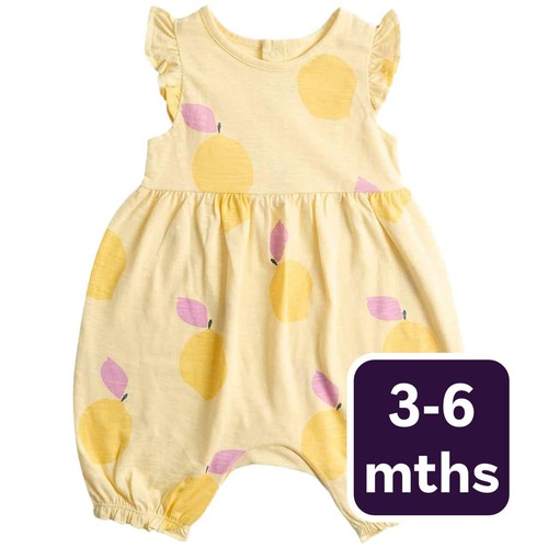 M&S Girls, Lemon Print Romper, 3-6 Months, Yellow