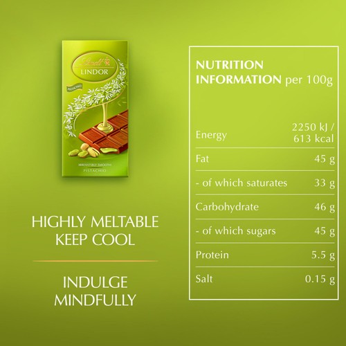 Lindt Lindor Milk Pistachio Chocolate Bar