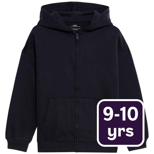 M&S Cotton Rich Plain Hoodie, 9-10 Y, Navy