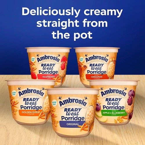 Ambrosia Ready to Eat Porridge Oat Cereal Pot Raspberry Layer