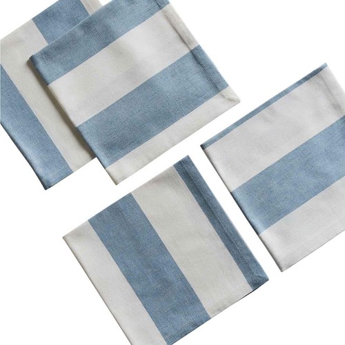 M&S Set of 4 Cotton with Linen Wide Stripe Napkins, Blue