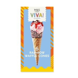 6 Rainbow Waffle Cones