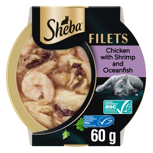 Sheba Fillets Cat Food Tray with Chicken, Shrimp and Ocean fish in Gravy