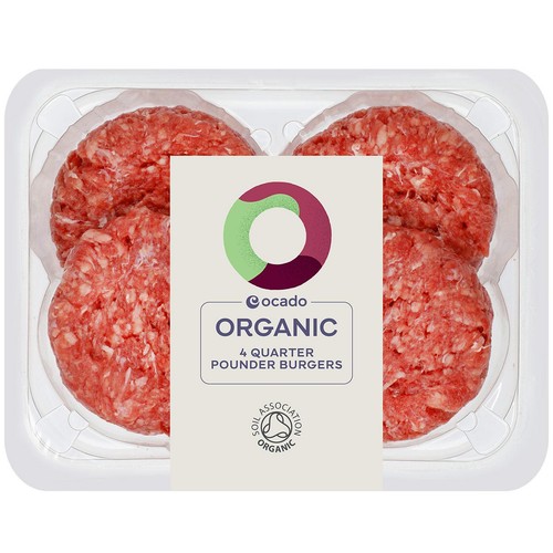 Ocado Organic 4 Quarter Pounder Burgers