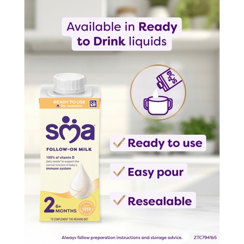 SMA 2 Follow-on Baby Milk Ready Made Liquid Formula 6 Months+ 200ml