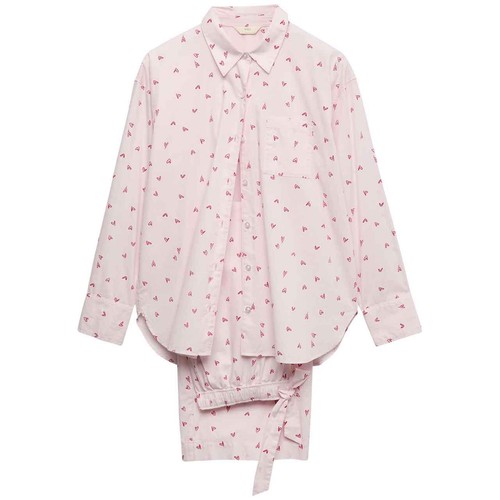 M&S Pure Cotton Heart Print Pyjama Set, 14, Pink Mix
