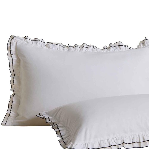 M&S Pure Cotton Double Ruffle Bedding Set, (4 ft 6), Black