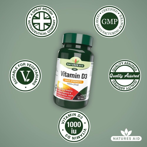 Natures Aid High Strength Vitamin D3 Tablets 1000iu 