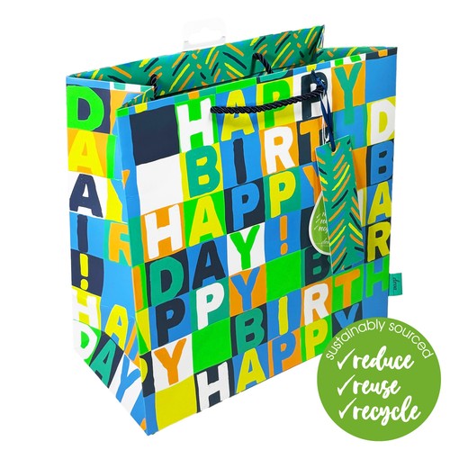 Neon Blue Birthday Medium Gift Bag