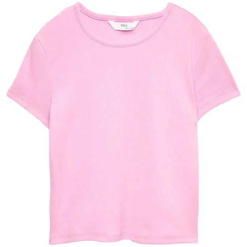 M&S Girls Ribbed Baby T-Shirt, 12-13 Years, Magenta
