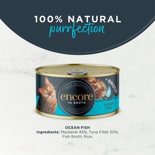 Encore Natural Wet Cat Food Tin Ocean Fish in Broth