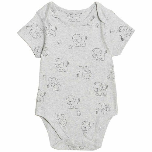 M&S 7pk Lion Bodysuits, 0-3 M, Grey Mix