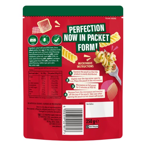 Dolmio Classics Fusilli Carbonara Microwave Pasta Meal