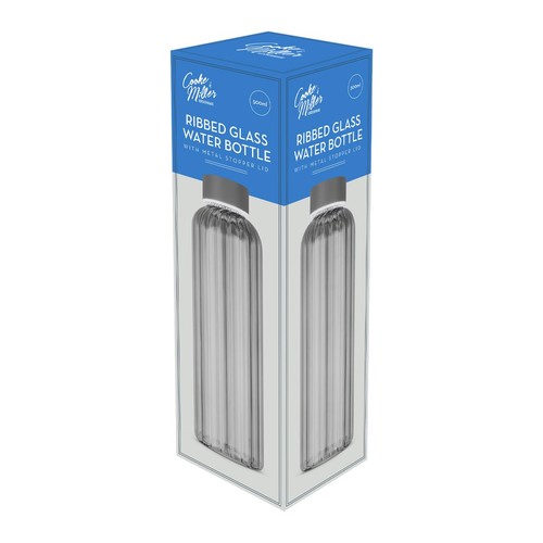Cooke & Miller Black Ribbed Glass Water Bottle 500ml