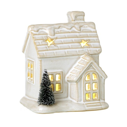 Light Up Ceramic White House With Tree