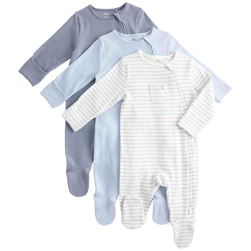 M&S Cotton Rich Ribbed Sleepsuits, 6-9 M, Blue