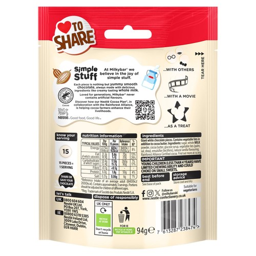 Milkybar White Chocolate Giant Buttons Sharing Bag