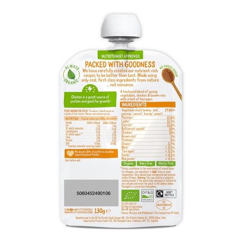 Piccolo Spring Vegetable & Chicken Casserole Organic Pouch 7mths+