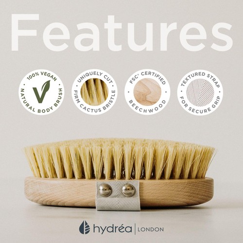Hydrea London Dry Skin Body Brush with Cactus Bristle, Hard Strength