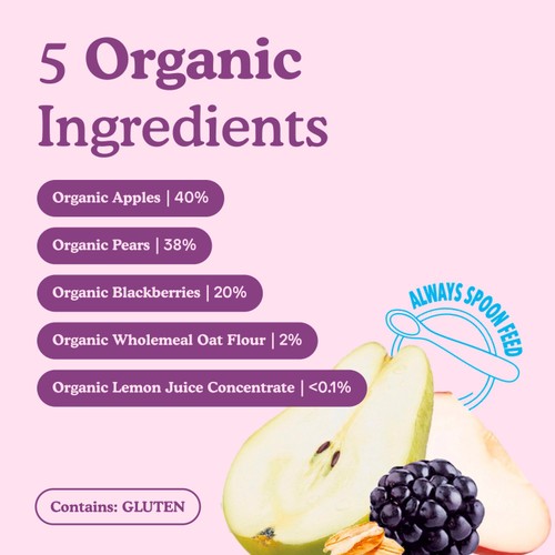 Little Freddie Organic Blackberries, Pear, Apple & Oat Baby Food Pouch 6+ M