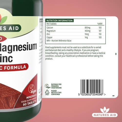 Natures Aid Calcium, Magnesium & Zinc Supplement Tablets