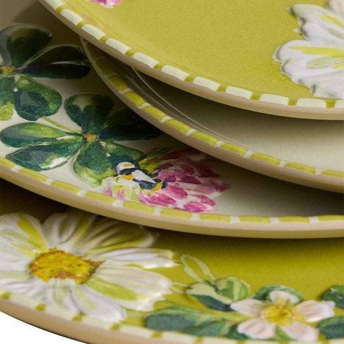 M&S Floral Melamine Picnic Side Plate Set, Green Mix