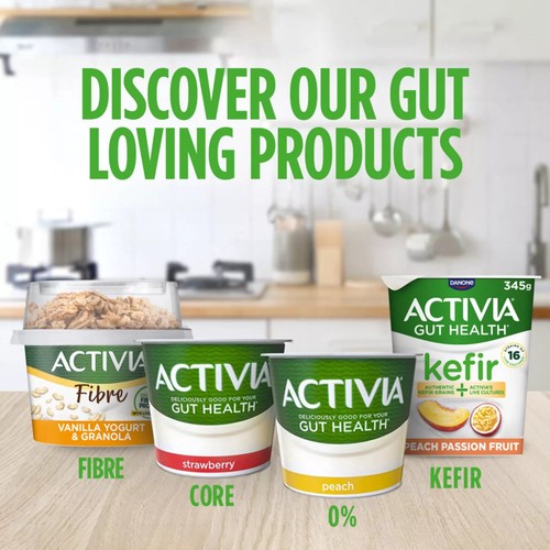 Activia Strawberry Fat Free No Added Sugar Gut Health Yoghurt Multipack